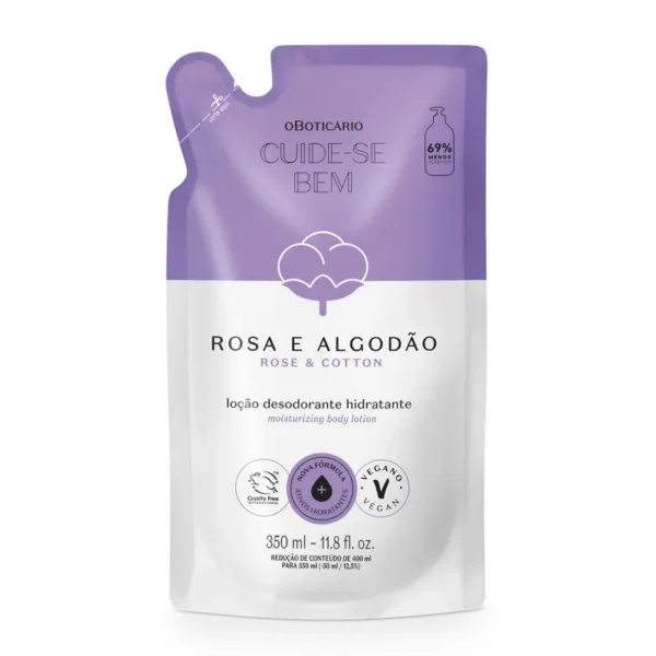 Refil Hidratante Cuide-se Bem Rosa e Algodão 350ml