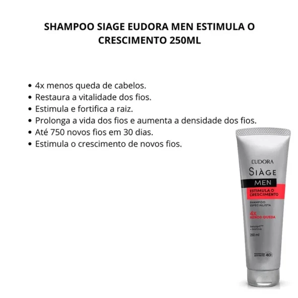 Shampoo Eudora Siàge Men Estimula o Crescimento 250ml - Image 2