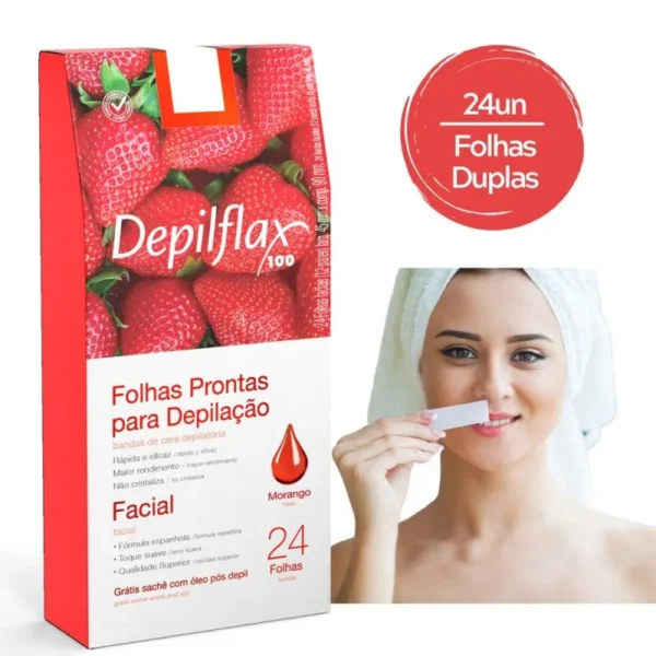 Folhas Prontas para Depilação Facial Depilflax Morango 24un